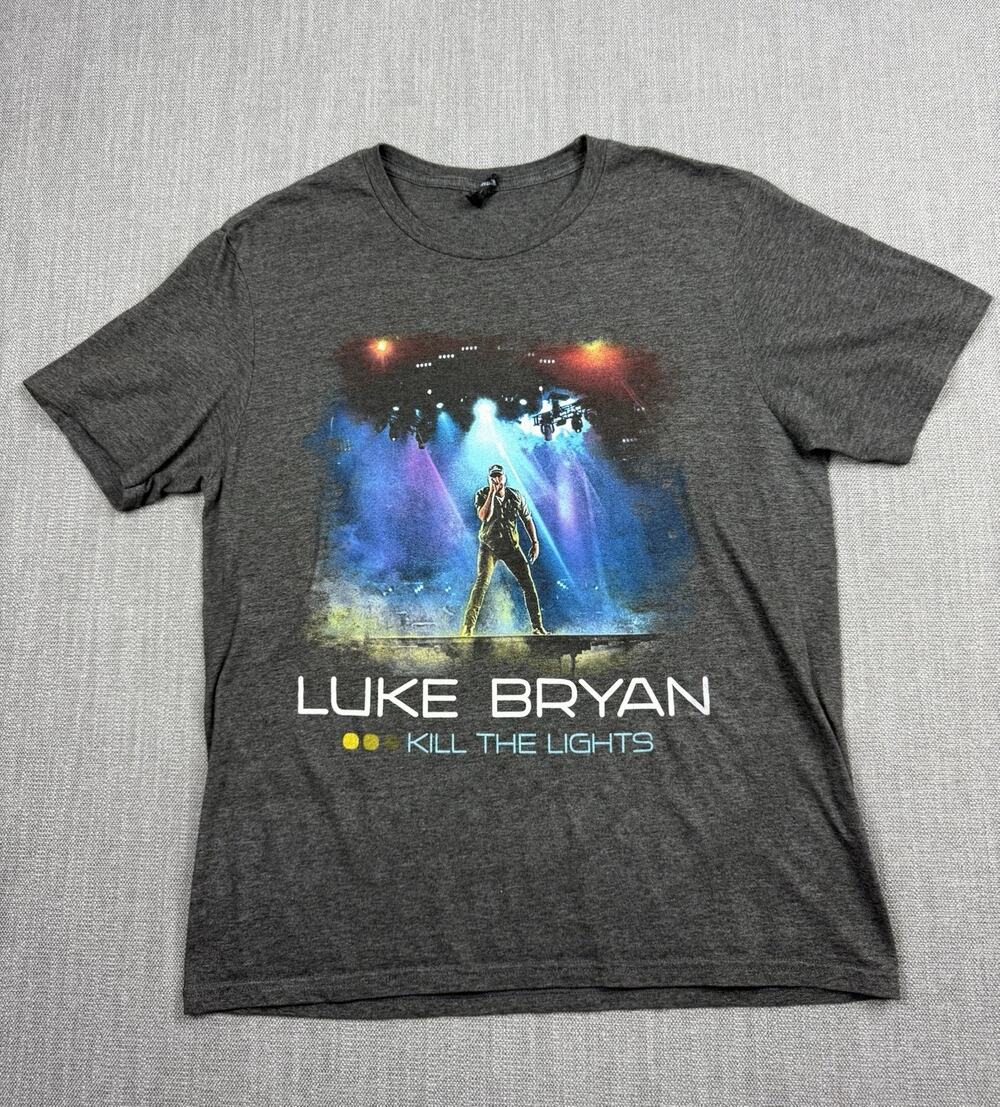 Luke Bryan Kill The Lights Tour T-Shirt Mens Large Gray Graphic Concert Tee
